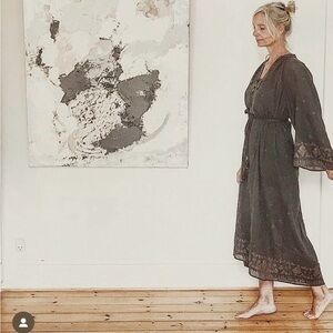 Doen Charcoal Midi Dress with Lace Trim